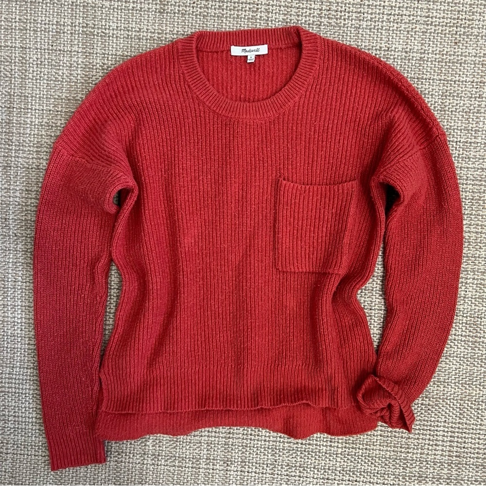 Madewell Dark Pink/Red Knit Crewneck Sweater with Pocket